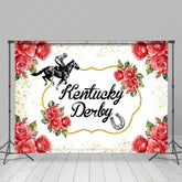 Lofaris White Gold Glitter Red Rose Kentucky Derby Backdrop
